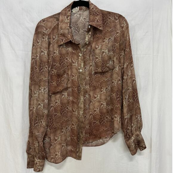 Haute Hippie Silk Snake Print Long Sleeve Button Up Shirt Brown Women's Size S - Picture 2 of 5